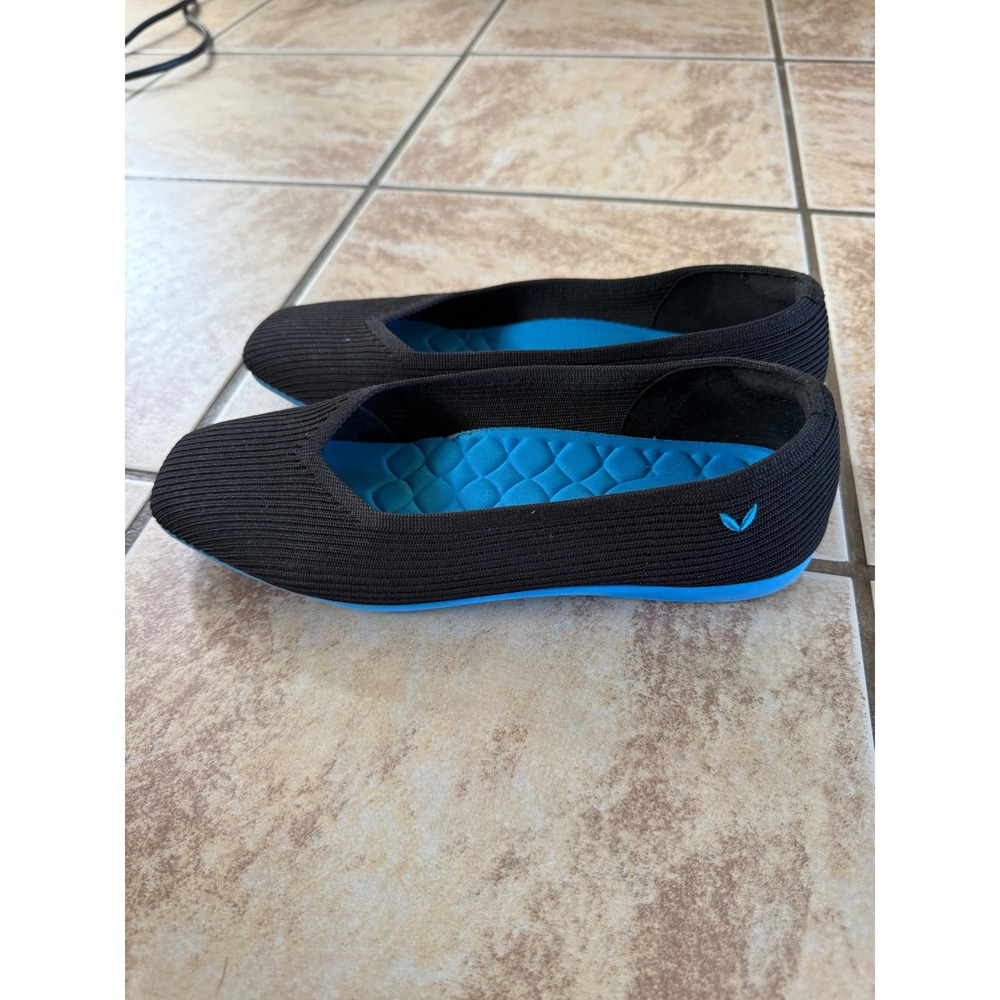 VIVAIA Black Ribbed Knit Square Toe Flats Blue Sole Eco Friendly EU 39.5 Womens - Picture 2 of 9